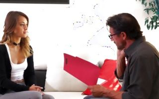 Cute nanny Uma Jolie tries to get a job but she gets licked her pussy