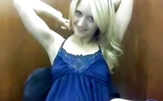 Horny blonde teen secretary shows her boobs in her office